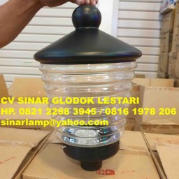 Lampu Taman Kaca Clear E27 Topi Hitam